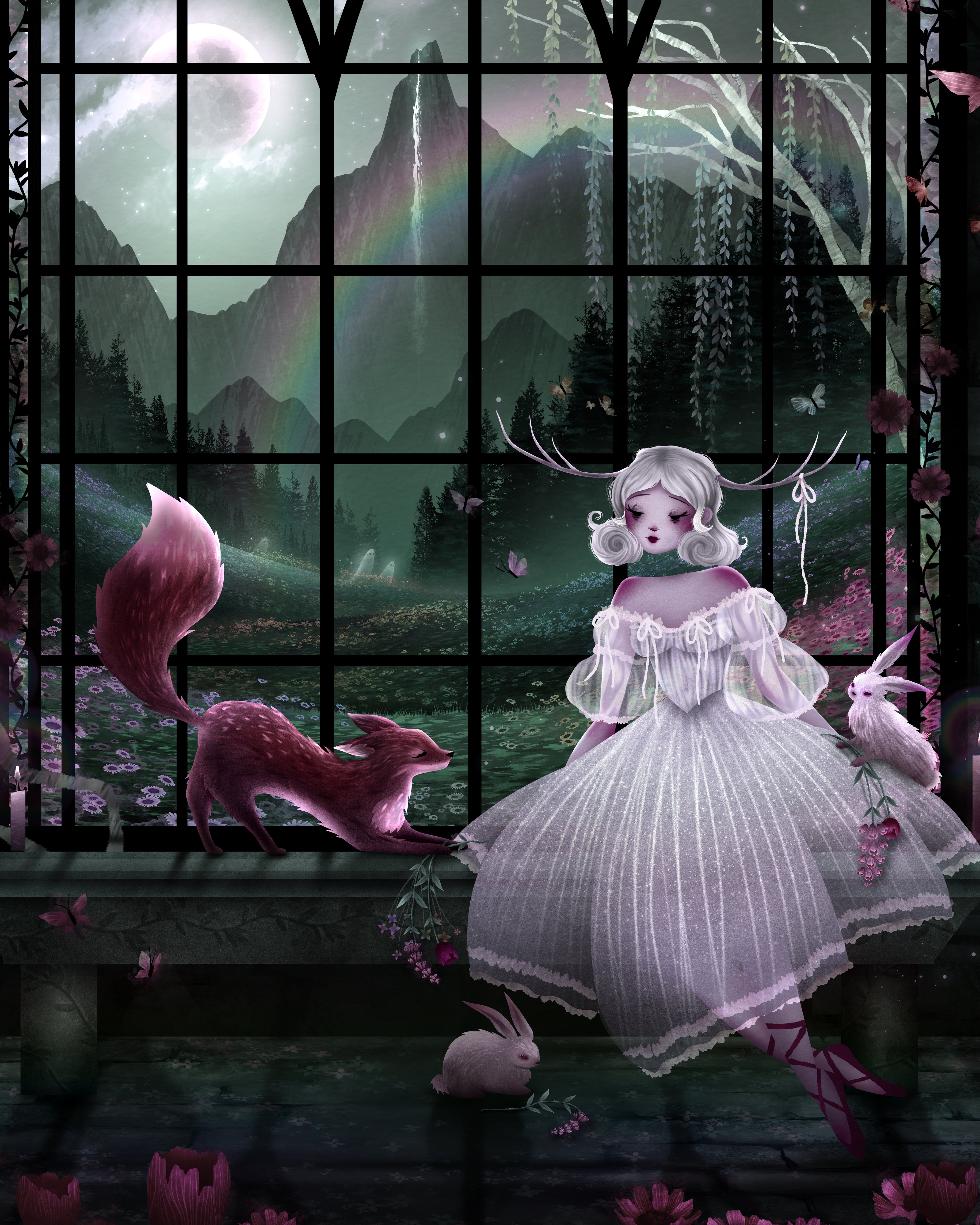 "Princess Asha's Window" 13x19 Special Edition Garden Background Wall Art Print